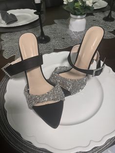 Dazzle in Diamonds: Black High Heeled Dress Shoes