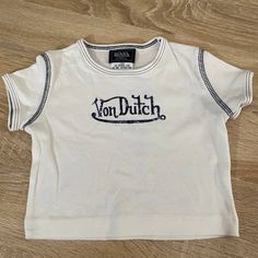 Von Dutch Unisex Short Sleeve T-Shirt Size 18 Months In White With Navy Lettering And Contrast Stitching, Nwot 100% Cotton Cute White Tops With Logo Print, Cute White Top With Logo Print, Von Dutch Shirt, Cars Tees, Von Dutch, Vintage Shirt, Unisex Shorts, Shirts & Tops, White Shirt