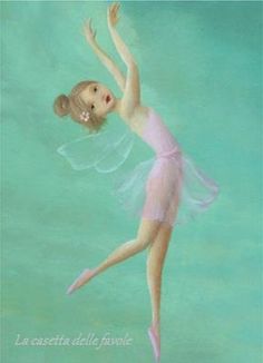 a painting of a young ballerina in pink