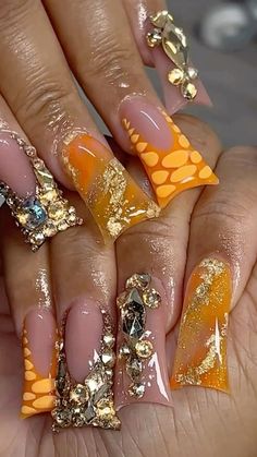 Orange Junk Nails, Junk Nail Designs, Duck Nail Designs, Exotic Nail Designs, Money Nails, Movie Bloopers, Duck Nails, Drip Nails