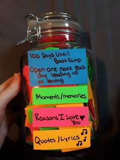 a jar filled with lots of sticky notes