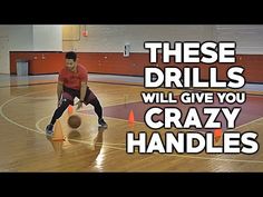 a young man dribbling a basketball on top of a gym floor with the words these drills will give you crazy handles