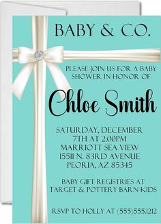 Baby & Co. Baby Shower Invitations Tiffany Baby Shower Theme, Tiffany Theme, Baby Gift Registry, Diamond Graphic, Aqua Background, Baby Co, Event Details, Invitation Envelopes, Light Aqua