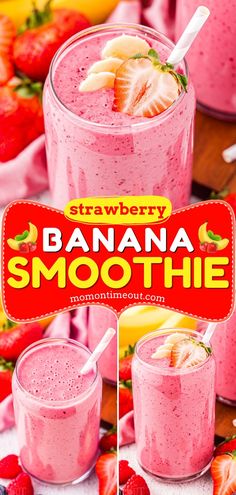 This delicious Strawberry Banana Smoothie recipe is quick and easy to make with just four simple ingredients. It’s the perfect breakfast or refreshing, healthy treat anytime of the day. This banana strawberry smoothie is sure to become a staple in your home! Scooters Strawberry Smoothie Recipe, Fruit Smoothie Recipes Healthy Easy, Healthy Soomthies, Easy Strawberry Banana Smoothie, Banana Strawberry Smoothie, Basic Smoothie Recipe, Heathy Smoothies, Strawberry Banana Smoothie Recipe