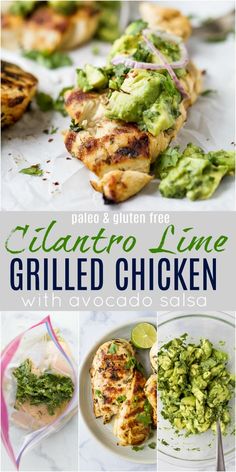 grilled chicken with avocado salsa is featured in the cover of this cookbook