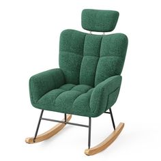 Add a cozy touch to your home with this elegant rocking chair. Perfect for your nursery, living room, or any space that calls for relaxation, it’s designed to provide ultimate comfort and support for hours of soothing enjoyment. George Oliver Upholstery Color: Green | George Oliver Single Oak Bar Rocking Chair Sofa Solid + Manufactured Wood in Green | 30.3" H X 20.9" W X 43.3" D | Wayfair Oak Bar, Upholstered Rocking Chairs, Comfy Armchair, Rocking Chair Nursery, Glider Rocker, Soft Teddy, Chair Sofa, Living Room Green, Back Pillow