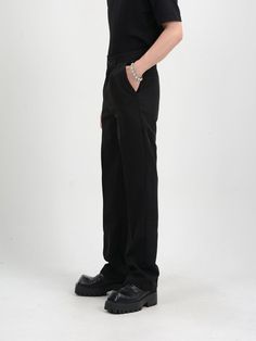 Experience the perfect blend of comfort and style with our Classic Narrow-Fit Straight-Leg Trousers. Crafted with precision, these trousers sport a minimalist design using a polyester and spandex blend, providing both durability and a flattering drape. The woven fabric resists wrinkles, ensuring that these pants are low-maintenance and ideal for the person on the go. Their solid color and straight-leg cut make them a timeless addition to any wardrobe, versatile enough for both casual and formal Sleek Solid Color 4-way Stretch Pants, Black Straight Leg Elastane Sweatpants, Workwear Sweatpants With Side Pockets, Sporty Pants With Straight Hem For Workwear, Sporty Straight Hem Pants For Workwear, Classic Fitted Streetwear Bottoms, Fitted Streetwear Pants, Fitted Solid Color Pants For Streetwear, Fitted Solid Pants For Streetwear