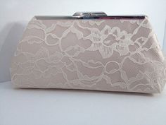 Ivory Lace Over Champagne Satin Clutch by StacyLavelleDesigns, $28.00 Elegant Cream Clutch For Gift, Elegant Cream Clutch For Wedding, Champagne Clutch Purse, Elegant Champagne Rectangular Clutch, Vintage Cream Clutch For Events, Bridal Purse, Bridesmaid Clutches, Handmade Clutch, Bridal Clutch