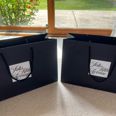 Amazing Quality 100% Authentic Lot Of 2 Saks Fifth Avenue Signature Paper Shopping Retail Black Bag Tote 17.25”X 11.5” X 6” With Handles Classic Black Box Bag For Gifts, Classic Black Box Bag For Gift, Black Rectangular Gift Bag, Black Bag With Dust Bag As Gift, Black Gift Bag, Snake Bag, Yellow Tote Bag, Black And White Logos, Suede Purse