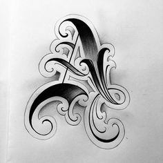 an artistic letter with swirly designs on the upper and lower part of its body