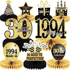 30th birthday decorations with gold and black