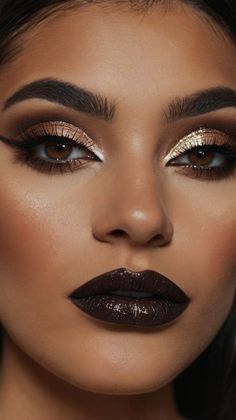 Black Sparkly Smokey Eye, Eye Makeup For Bronze Dress, Homecoming Makeup Black Dress, Sultry Smokey Eye, Masquerade Makeup Ideas With Mask, Smokey Eye For Hazel Eyes, Fall Eyeshadow Looks Step By Step, Soft Gothic Makeup, Glitter Eyeshadow Looks