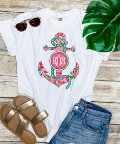 This preppy anchor monogram tee is just the cutest and oh so perfect for Summer! Perfect for summer! Pair with jeans, shorts, or monogrammed leggings! The options are endless!

GILDAN
Short Sleeve - 6.0 oz. pre-shrunk 100% cotton Casual Monogram Print T-shirt For Summer, Spring Casual T-shirt With Monogram Print, Summer Cotton Monogram Print Tops, Summer Cotton Tops With Monogram Print, Preppy Short Sleeve Summer T-shirt, Preppy Short Sleeve T-shirt For Summer, Casual Monogram Print T-shirt For Spring, Spring Casual Monogram Tops, Spring Casual Tops With Monogram