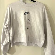 Oversized (Somewhat) Cropped Sweatshirt - Light Jersey Material - Faint Purple Color - Ventilated White Nike Sweatshirt Relaxed Fit, Nike White Relaxed Fit Sweatshirt, White Nike Crew Top, Nike White Crew Top, Nike White Graphic Print Sweatshirt, Womens Half Zip Pullover, Nike Crew Neck, Nike Sportswear Women, Tops Nike