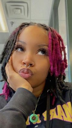 Two Color Locs Black Women, Different Color Locs Black Women, Loc Dye Ideas, Loc Dye, Dyed Dreadlocks, Loc Colors, Dyed Locs, Colored Dreads, Colored Locs