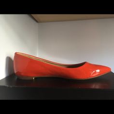 Patent Leather Pointed Toe Flats From J. Crew, Size 6, Color Poppy. Never Worn, From A Smoke Free Home. Can Ship With Or Without Box. Orange Slip-on Flats For Spring, Casual Flats With Red Sole For Workwear, Spring Workwear Flats With Red Sole, Casual Workwear Flats With Red Sole, Red Flats For Workwear In Spring, Chic Flats With Red Sole For Spring, Chic Spring Flats With Red Sole, Pointed Toe Flats, Orange Red