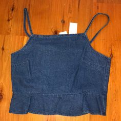 Never Worn, Perfect Condition, Slightly Cropped Chic Dark Wash Cotton Tops, Dark Wash Cropped Denim Tops, Dark Wash Cropped Cotton Tops, Chic Medium Wash Cotton Denim Top, Relaxed Fit Cropped Denim Top, Spring Dark Wash Cotton Denim Top, Cropped Medium Wash Denim Top For Day Out, Cropped Denim Top For Day Out, Chic Cropped Medium Wash Top