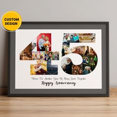 a framed photo with the number forty five in it's center and an anniversary message below