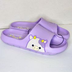 New With Tags Kids Purple Squishmallow Bubba Cow Slides Sandals Big Kids 4-5 Which Can Fit Women’s Size 6-7 Official Squishmallow Jazwares Sandals Cute Non-slip Slide Slippers, Cute Non-slip Slides For The Beach, Cute Non-slip Slides For Beach, Playful Open Toe Synthetic Slippers, Playful Non-slip Synthetic Slides, Cute Slip-on Sandals For Playtime, Cute Purple Open Toe Sandals, Cute Synthetic Flat Slides, Cute Purple Sandals For Spring