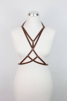 LIMITED brown edition Leather BODY HARNESS by GoldenDustHarness on Etsy Body Harness Fashion, Body Harness Outfits Fashion, Ribbon Harness, Harness Fashion Women, Body Harness Outfits, Brown Harness, Leather Harness Women, Harness Outfit, Harness Fashion