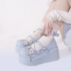 Color: White•Black•Blue•PinkMaterial: PU Platform height(cm)(inch) Heel-height(cm)(inch) 4.5/1.77 7.5/2.95 Size Guide Foot Length (CM) 22 22.5 23 23.5 24 24.5 25 25.5 EUR 35 36 37 38 39 40 41 42 US 5 6 7 8 9 10 11 12 UK 3 4 5 6 7 8 9 10 Cute Casual Shoes, Punk Shoes, Dress Design Sketches, Really Cute Outfits, Dream Shoes, Looks Vintage, Blue Shoes