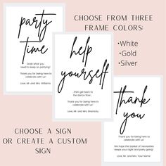 three different types of thank cards with the words, choose from three frames and write your own