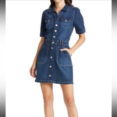 Questions? Leave A Comment Below! Fitted Medium Wash Mini Dress For Work, Medium Wash Mini Dress For Workwear, Medium Wash Denim Mini Dress For Work, Dark Wash Mini Length Dresses For Work, Medium Wash Mini Dresses For Work, Knee-length Medium Wash Mini Dress For Work, Knee-length Mini Dress For Work, Blue Mini Denim Dress For Work, Camel Sweater Dress