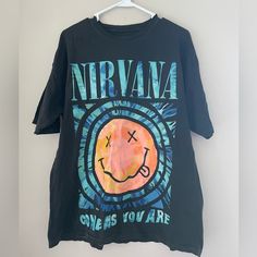 Grey Nirvana Oversized Tee, Size S/M. Never Worn! Oversized Graphic Print Top From Urban Outfitters, Urban Outfitters Oversized Short Sleeve Tops, Oversized Short Sleeve Tops By Urban Outfitters, Urban Outfitters Grunge T-shirt For Streetwear, Urban Outfitters Oversized Casual T-shirt, Casual Oversized T-shirt From Urban Outfitters, Oversized Acid Wash Band Merch Tops, Urban Outfitters Grunge Short Sleeve Tops, Trendy Oversized Tops From Urban Outfitters