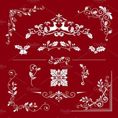 a set of decorative elements for design on a red background stock photo - budget conscious