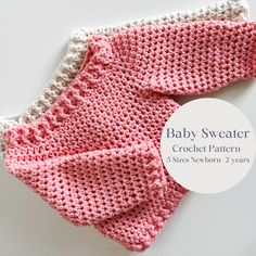 the baby sweater crochet pattern is shown in pink and white