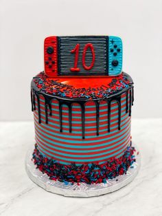 a birthday cake with the number ten on it