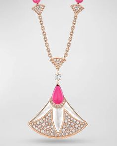 BVLGARI Divas' Dream 18k Rose Gold Necklace With Large Pendant - Diamond | Editorialist Luxury Pink Gold Diamond Necklace, Luxury Rose Gold Jewelry With Detachable Pendant, Luxury Pink Gold Pendant Jewelry, Bvlgari Divas Dream, Bvlgari Necklace, Rose Gold Pendant Necklace, Large Pendant Necklace, Pendant Diamond, Pave Pendant