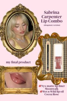 Recreated a Sabrina Carpenter Lip Combo! Really surprised by how this turned out considering everything i used was drugstore and turned out to be $11!!💋 Sabrina Carpenter Lipstick, Sabrina Carpenter Makeup Products, Christmas Lip Combo, Sabrina Carpenter Lips, Sabrina Carpenter Lip Combo, Lip Combos Drugstore, Makeup Duplicates, Thea Core