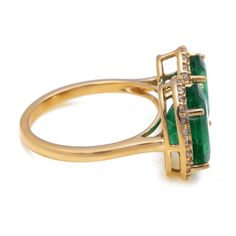 5.77 Ctw Emerald With 0.40 Ctw White Diamond Ring in 14K YG Metal - 3.76 Grams Country Rings, White Diamond Ring, Stylish Watches, Emerald Gemstone, 2 Carat, Green Gemstones, Types Of Rings, Yellow Color, Gold Material