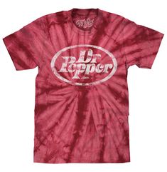 PRICES MAY VARY. THE DR PEPPER SHIRT TO DYE FOR!: Enjoy the nostalgia of the instantly recognizable Dr Pepper logo - tastefully distressed and printed on a soft, crimson red tie-dye t-shirt. EASY CARE TEES: This Dr Pepper oval logo design is licensed and screen-printed on a soft, 100% cotton tie dye t-shirt that goes from the washing machine to the dryer without losing shape, shrinking or fading. Graphic is intentionally distressed for a faded, vintage look. NO FUSS SIZING: Tee Luv's Dr Pepper t Dr Pepper Logo, Dr Pepper Shirt, Red Tie Dye, Oval Logo, Mens Fade, Casual Night Out, Red Tie, Retro Tee, Crimson Red