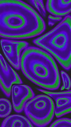 an image of abstract art in purple and green colors, with circles on black background