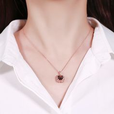 Dazzling stones are always an excellent choice and she'll absolutely adore this delightful pendant. Crafted in rose gold tone sterling silver, this necklace features a cushion cut center stone wrapped in a luxurious halo, which glistens with round stones and adorned with milgrain detailing. Dainty and shimmering, this necklace is sure to cherish.Carat Weight: 4 ctStone Shape: CushionStone Size: 8*8 mmStone Type: Jeulia® StoneNumber of Stones: 1 Stone Color: ChocolateCarat Weight: 1.7 ctStone Sha Cushion Cut Rose Gold Fine Jewelry, Rose Gold Cushion Cut Fine Jewelry, Elegant Cushion Cut Rose Gold Jewelry, Rose Gold Square Pendant Necklace For Anniversary, Elegant Rose Gold Cushion Cut Jewelry, Fine Jewelry Rose Gold Necklace With Square Pendant, Formal Rose Gold Square Pendant Jewelry, Rose Gold Cushion Cut Jewelry With Halo Setting, Rose Gold Cushion Cut Halo Jewelry