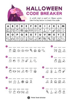 the halloween code breaker worksheet for kids to learn how to spell it