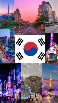 a collage of photos with the flag of south korea and other countries in it