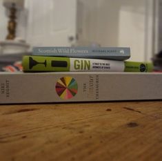 three books are stacked on top of each other