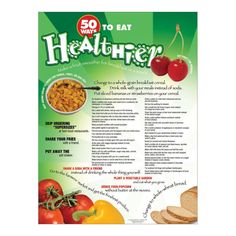 18" x 24" Laminated Appropriate for grades 9-adult. From eating fruit for dessert to sharing your fries with a friend, this poster is full of simple tips for a healthier diet, whether one is eating out, cooking at home, or packing snacks to munch on throughout the day. Poster On Healthy Food, Healthy Eating Poster Design, Good Eating Habits Poster, Healthy Food Habits Poster, Healthy Eating Posters, Eating Fruit, Science Week, Cooking At Home