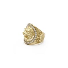 Precious Metal: 14 Karat Yellow Gold Gemstone: Cubic Zirconia Round Shaped: White Stones may be upgraded upon request. Height: 22.43 mm* Band Width: 6.75 (base) - 20.4 mm (sides)* Weight: 10.7 grams* *All weights and measurements are approximate. Please contact us if you have further questions about alternate sizes or styles, availability, specifications, and personalization options. **Ring sizes are adjustable up to increments of 0.25. Contact us prior to or immediately after purchasing the rin Luxury 14k Stamped Cubic Zirconia Jewelry, Yellow Gold Cluster Ring With 17 Jewels, Luxury Yellow Gold Signet Ring With Cubic Zirconia, Luxury Yellow Gold Cubic Zirconia Signet Ring, Cubic Zirconia Ring With 17 Jewels, Gold Cluster Ring With 17 Diamonds, 14k Stamped Yellow Gold Rings With Cubic Zirconia, Luxury Gold Cluster Ring With Prong Setting, Diamond Jewelry With Center Stone In Yellow Gold