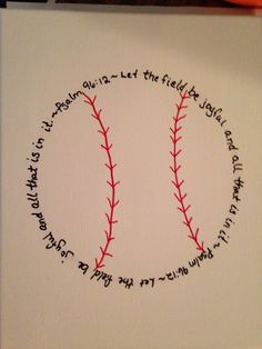 a baseball ball with the words on it is drawn in black and red ink by someone's hand