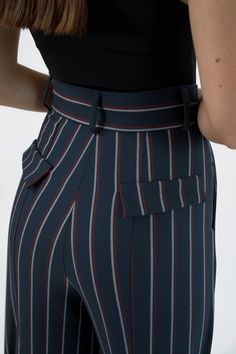 Striped high-waisted pleated palazzo pants IPANTS with back vents. They fit perfectly different body shapes and heights and visualize our unusual vision on basic pants. With this model you can create an incredibly stylish comfy everyday city look. They are perfect with almost everything, cropped t-shirt to the blouse, cardigans, flat shoes, sneakers or heels you'll find them so easy to wear. * Two side and back pockets * Zip on the middle Very high quality of tailoring and materials! Sizes avail Fitted Wide Leg Culottes For Work, Fitted Wide Leg Culottes For Office, Fitted High Waist Wide Leg Pants In Modern Style, Fitted High Waist Wide Leg Modern Pants, Fitted High Waist Wide Leg Pants, Fitted High Waist Modern Wide Leg Pants, Fitted High-waisted Culottes For Work, Fitted Culottes For Workwear, Chic Fitted Straight Culottes