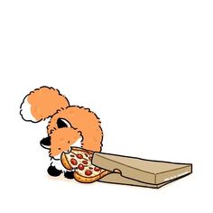 a cartoon dog eating a slice of pizza