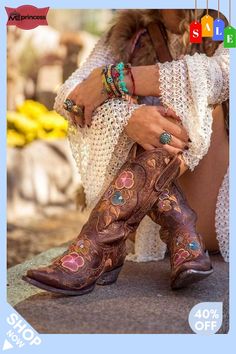 Embroidery Floral Slip High Boots Boot Embroidery, Loafers Men Casual, Women Winter Boots, Embroidery Boots, Cowboy Boots For Women, Royal Blue Shoes, Boots Long, Fashion Cowboy Boots, Women Boot