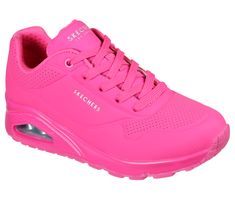 Turn heads with a bright statement wearing the Skechers Street Uno - Night Shades. This fashion style comes in vibrant hues, the perfect complement to summer wardrobes. Featuring a smooth perforated synthetic upper with an Air-Cooled Memory Foam insole, and a visible Skech-Air air-cushioned midsole. Night Shades, Air Air, Women Street, Wide Shoes, Skechers Women, Yellow Fashion, Designer Sneakers, Sketchers Sneakers, Shopping Hacks