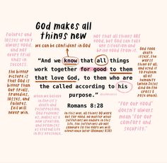 the words are written in different colors and font on a piece of paper that says god makes all things new