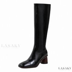 Lasaky - Sleek High-Heeled Square-Toe Knee-High Boots with Back Zipper for Comfort and Style Sleek Platform Boots With Round Toe For Fall, Sleek Fall Platform Boots With Round Toe, Black Mid-calf Boots With Zipper And Square Toe, Black Mid-calf Boots With Zipper Closure And Square Toe, Black Square Toe Boots With Zipper, Black Platform Boots With Zipper For Work, Sleek Winter Boots With Round Toe, Sleek Wide Calf Platform Boots, Black Heeled Boots With Zipper Closure For Business