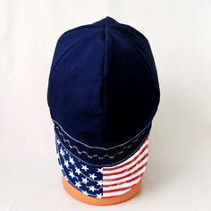 a blue hat with an american flag on it